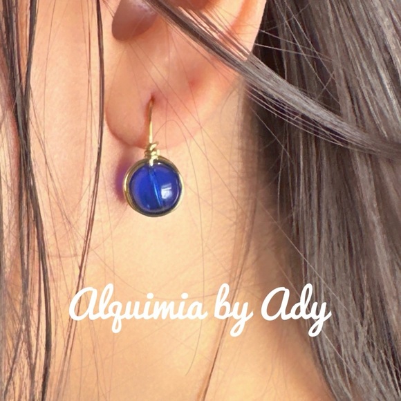 Untreated sapphire ball dangle spheres silver earrings handmade - Picture 4 of 5